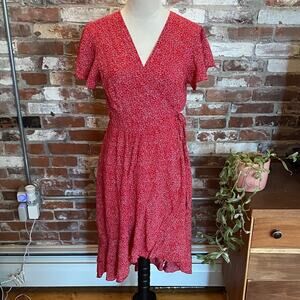 Women's Bohemian Floral Printed Wrap V Neck Short Sleeve Split Beach S